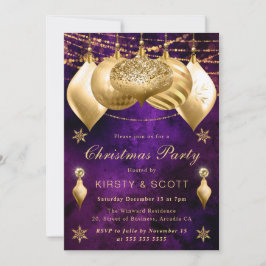Lila och Guld Glitter Baubles jul Party Inbjudningar