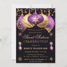 Lila och Guld Glitter Baubles Sweet sixteen