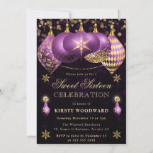Lila och Guld Glitter Baubles Sweet sixteen