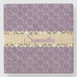 Lila och Guld Glitter Bling Personlig Stenunderlägg