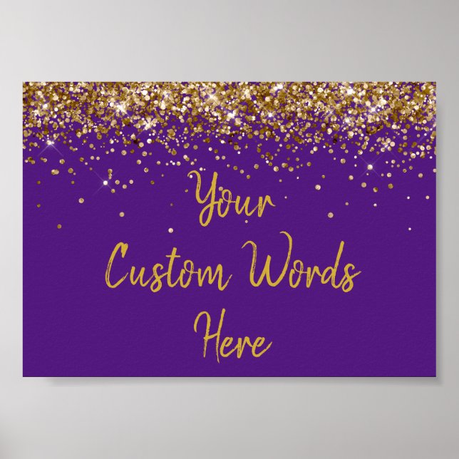 Lila och Guld Glitter Födelsedagsfest Jubileum Poster (Framsidan)
