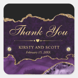 Lila och Guld Glitter Marble Agate Bröllop Fyrkantigt Klistermärke