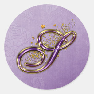 Lila och Guld Glitter Monogram S-märkning Runt Klistermärke