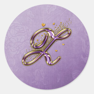 Lila och Guld Glitter, Monogram Z-märkning Runt Klistermärke