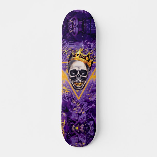 Lila och Guld Graffiti Skull Kung Skateboard (Framsida)