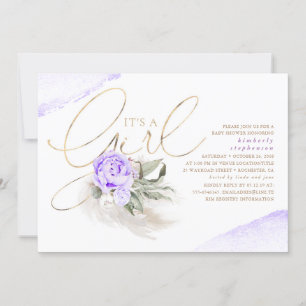 Lila och Guld har en Blommigt Boho Baby Shower Inbjudningar