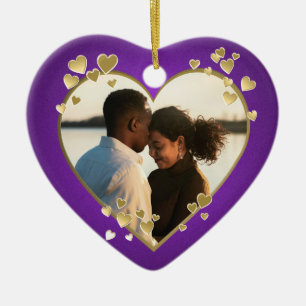 Lila och Guld Hearts Ram Julgransprydnad Keramik