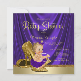 Lila och Guld High Heel Shoe Girl Baby Shower Inbjudningar