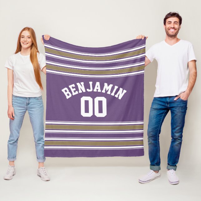 Lila och Guld Jersey Rand eget namn Fleecefilt (På plats)