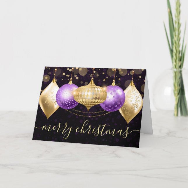 Lila och Guld Juli Bulk Ornaments Helgkort (Framsida)