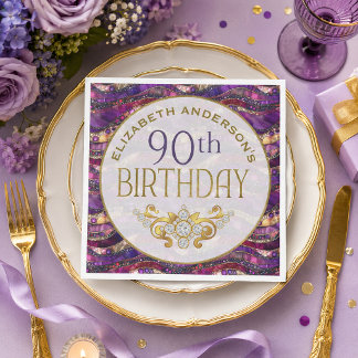 Lila och guld Juvelbesatt Strata 90-årsdag Pappersservett