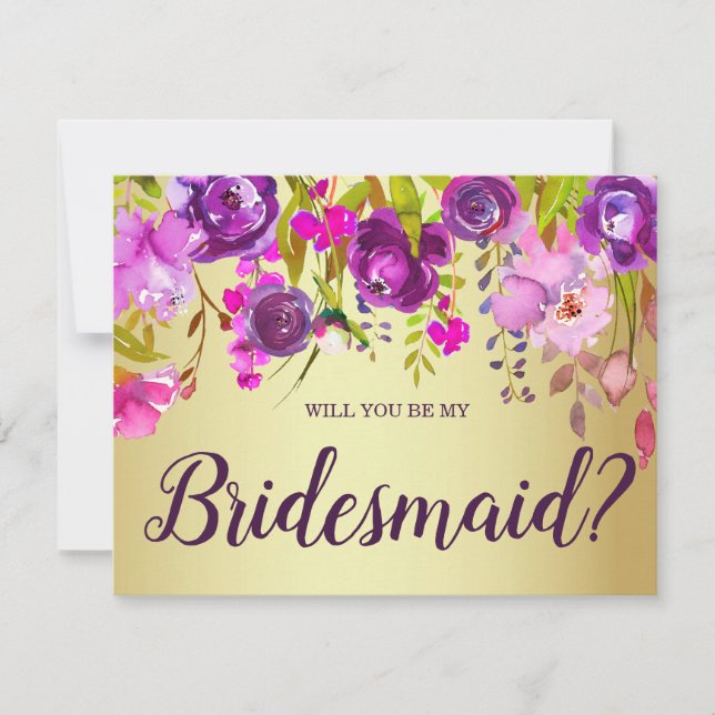 Lila och Guld kommer du att bli mitt Bridesmaid-ko Inbjudningar (Framsida)