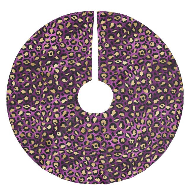 Lila och guld leopard serie design 1 julgransmatta borstad polyester (Framsidan)
