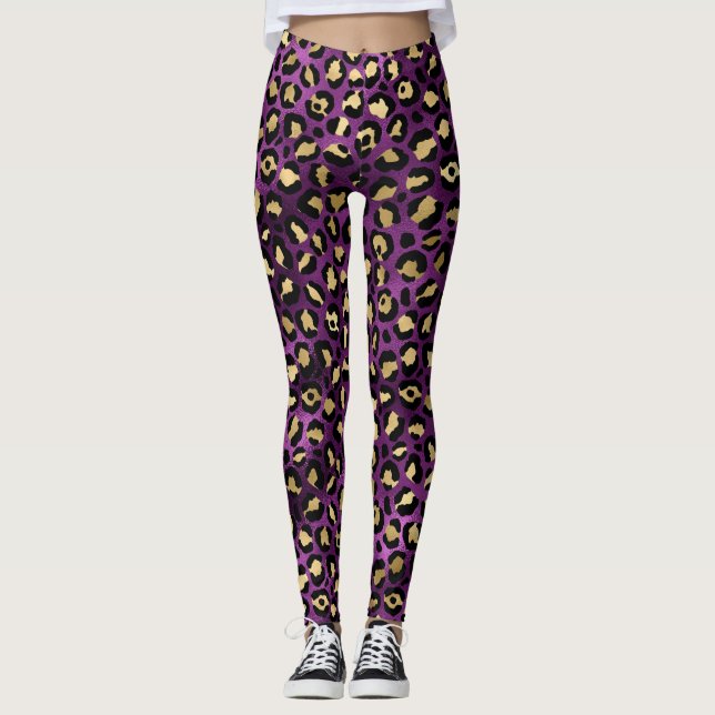 Lila och guld Leopard Serie Design 1 Leggings (Framsida)