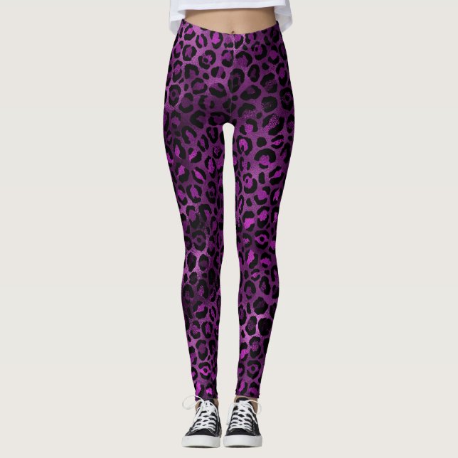 Lila och guld leopard serie design 3 leggings (Framsida)