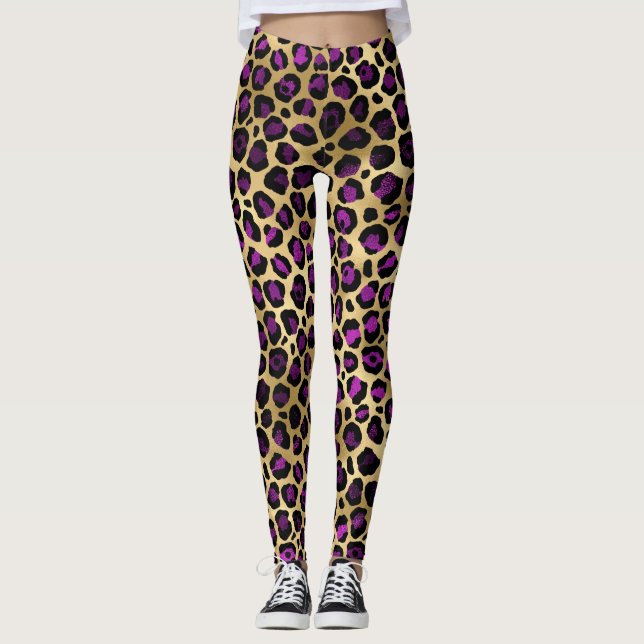 Lila och guld leopard serie design 4 leggings (Framsida)