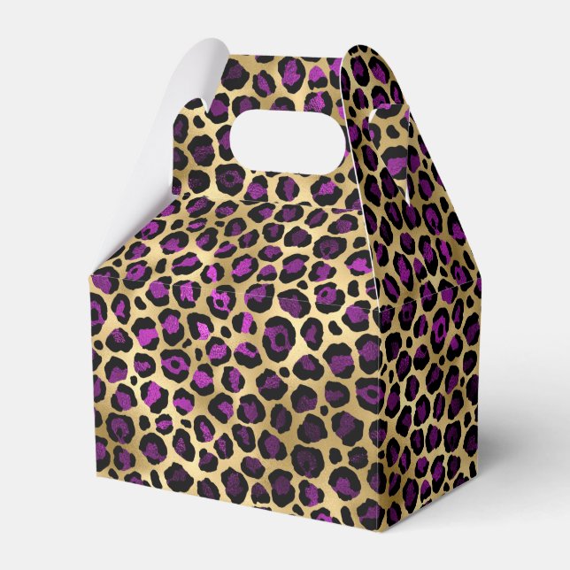 Lila och guld leopard serie design 4 presentaskar (Framsidan Sidan)