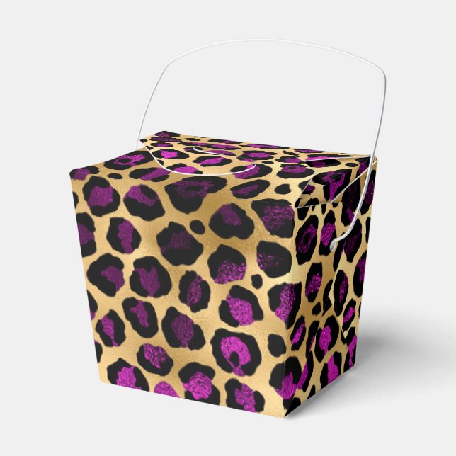 Lila och guld leopard serie design 4 presentaskar (Framsidan Sidan)