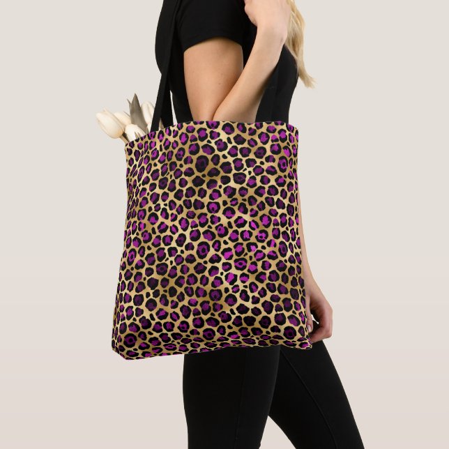 Lila och guld leopard serie design 4 tygkasse (Närbild)