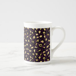 Lila och Guld Leopard Series Design 2 Benporslin Mugg