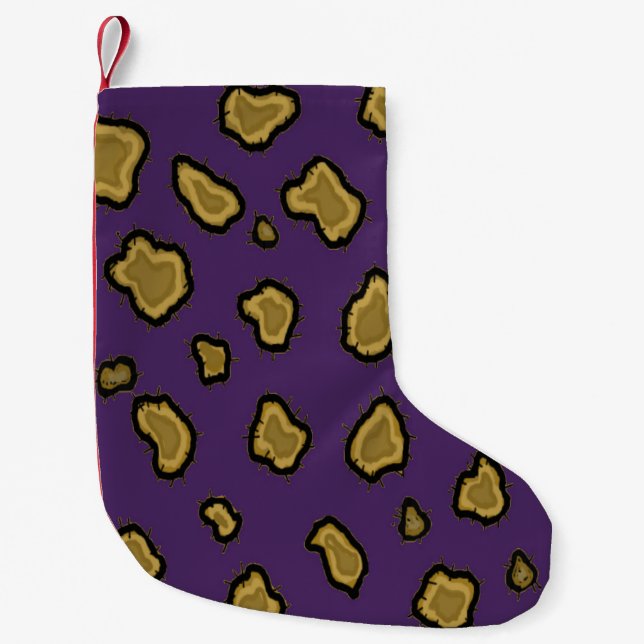 Lila och guld leopardpälsmönster liten julstrumpa (Framsidan)