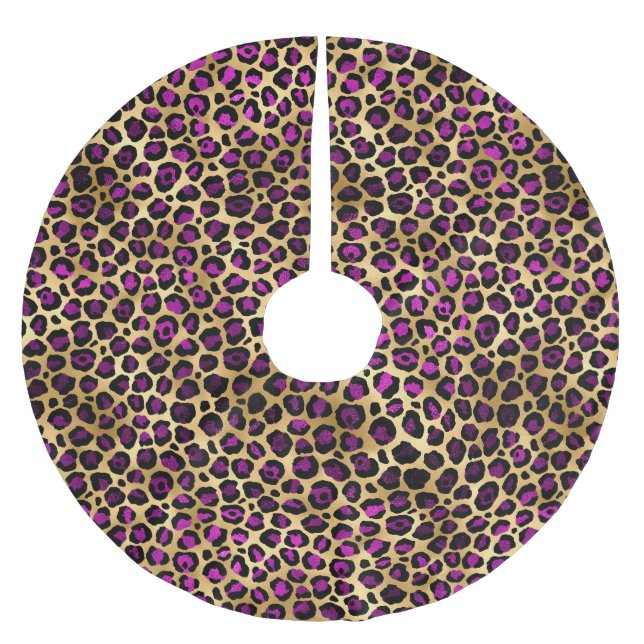Lila och Guld Leopardseriens utformning 4 Julgransmatta Borstad Polyester (Framsidan)