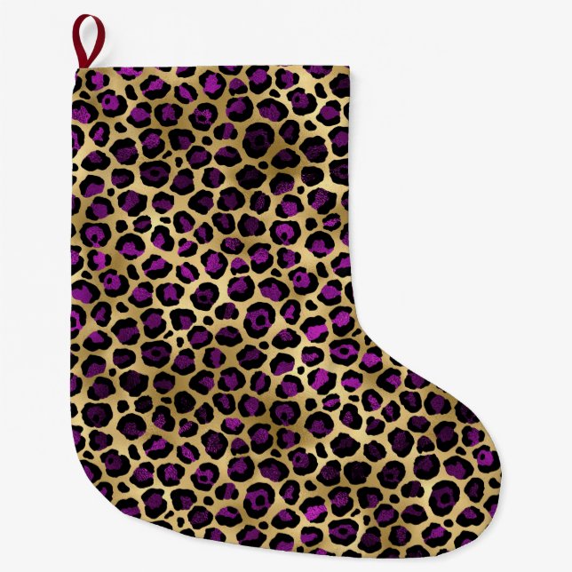 Lila och Guld Leopardseriens utformning 4 Stor Julstrumpa (Framsidan)