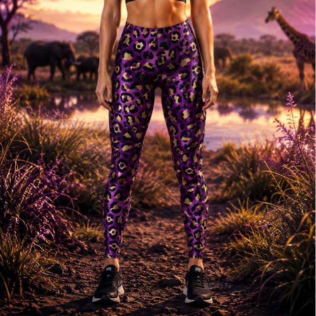 Lila och guld leopardtryck leggings (Skapare uppladdad)