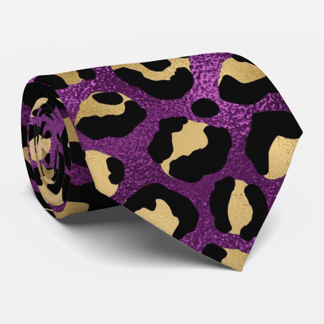 Lila och guld leopardtryck slips (Rullad)
