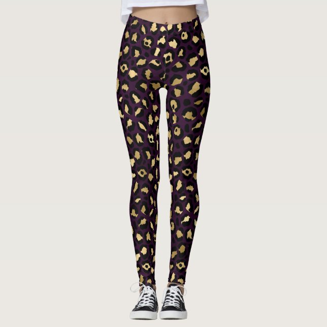 Lila och Guld Leopardy Design 2 Leggings (Framsida)