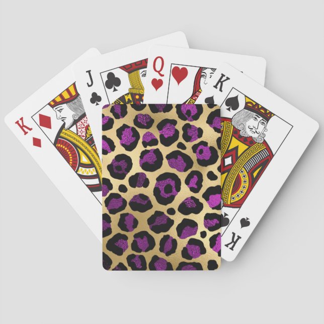 Lila och Guld Leopardy Design 4 Casinokort (Baksidan)