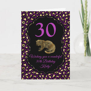 Lila och guld Leopardyck Birthday Party Kort