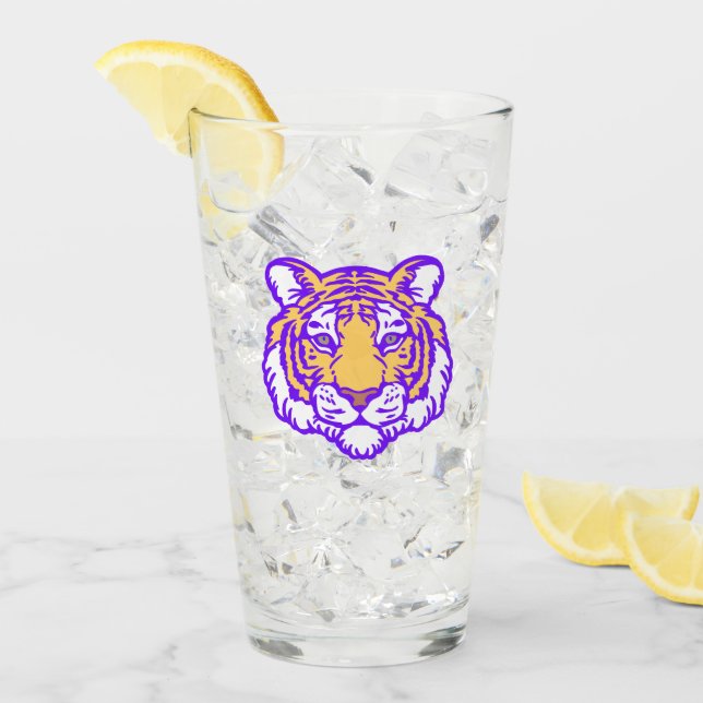 Lila och Guld Louisiana Tiger Fläkt Art Pint Glass Glaskopp (Framsida Ice)