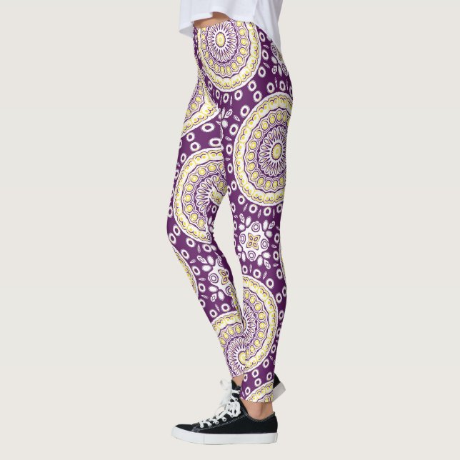 Lila och Guld Mandala Mönster Leggings (Vänster)