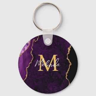 Lila och Guld Marble Agate Nyckelring