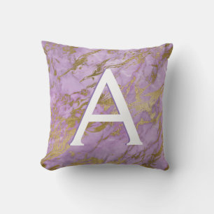 Lila och Guld Marble Monogrammed Initial Kudde