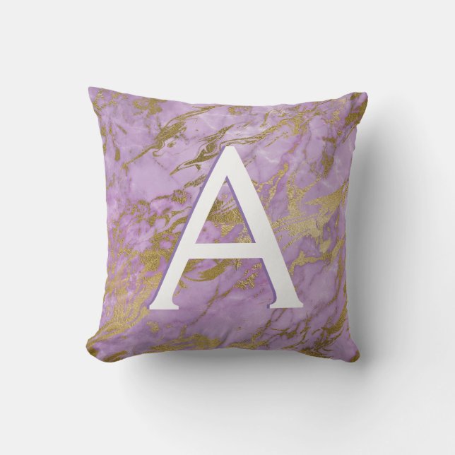 Lila och Guld Marble Monogrammed Initial Kudde (Framsida)