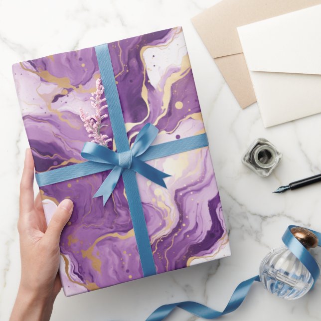 Lila och guld marmor i flytande stil mönster presentpapper (Gifting)