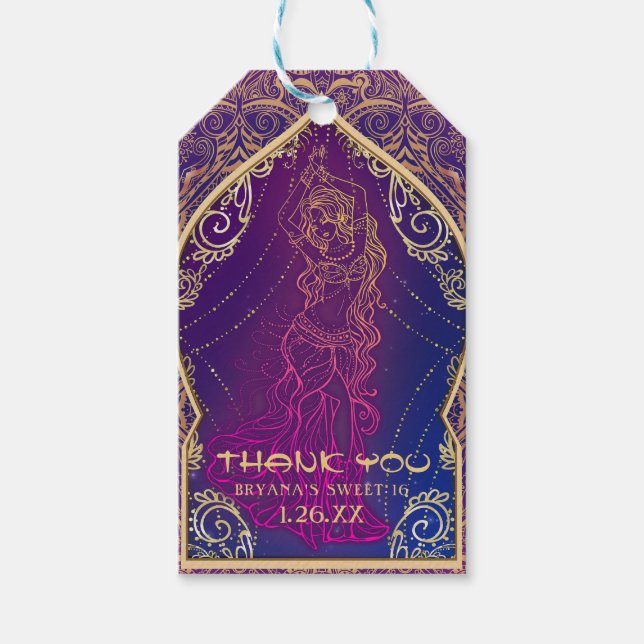Lila och Guld Marocko Arabian Belly Dancing Party Presentetikett (Framsidan)