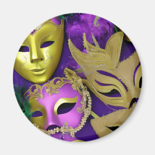 Lila och Guld Masqueramasken Mardi Gras Magnet