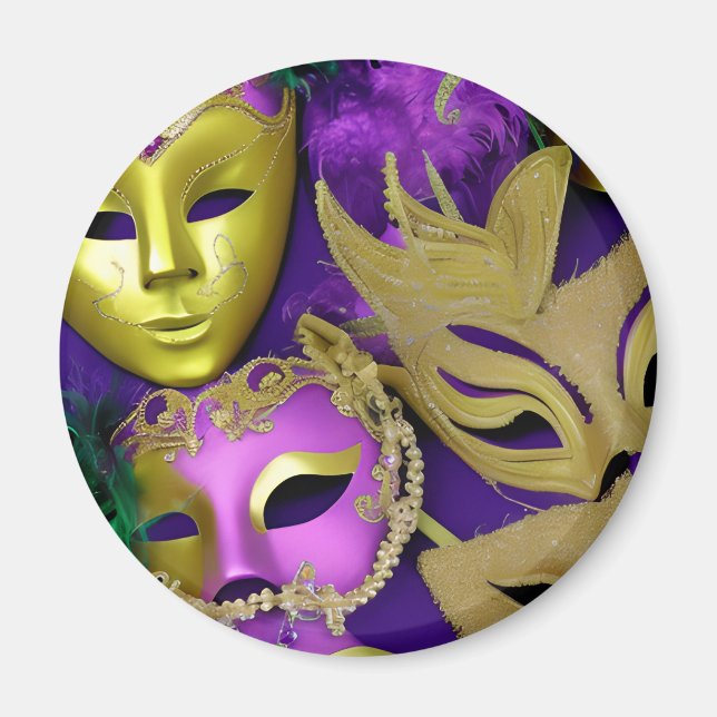 Lila och Guld Masqueramasken Mardi Gras Magnet (Framsidan)