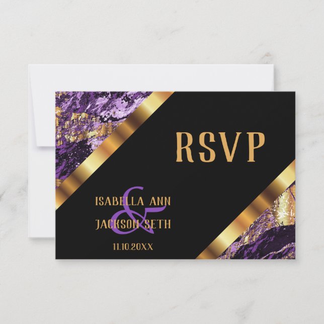 Lila och Guld Mermer - RSVP OSA Kort (Framsida)