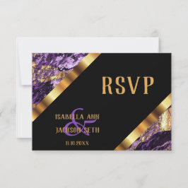 Lila och Guld Mermer - RSVP OSA Kort