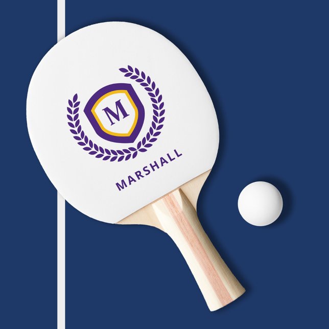 Lila och Guld Monogram Logotyp Vapensköld Pingisracket (Skapare uppladdad)