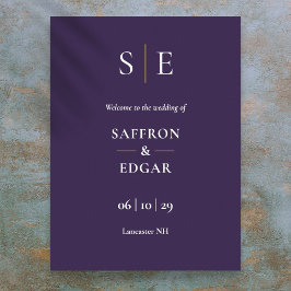 Lila och guld monogram välkomstskylt för bröllop poster