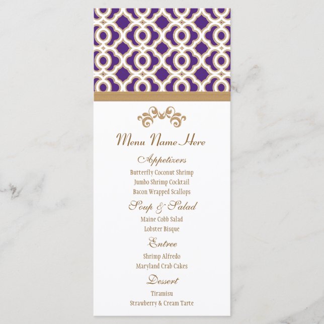 Lila och Guld Moroccan Menu Meny (Framsida)