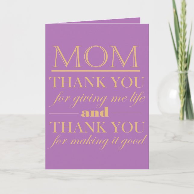 Lila och Guld Mors dag Mamma-kort för Tack Kort (Framsida)