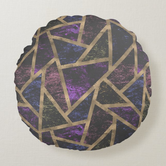 Lila och guld-mosaic mönster rund kudde (Framsidan)