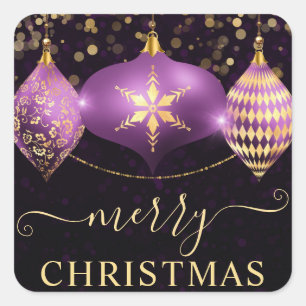 Lila och guld Ornament Kulor Jul Fyrkantigt Klistermärke