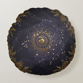Lila och Guld Ornate blomstrande blommigt Rund Kudde